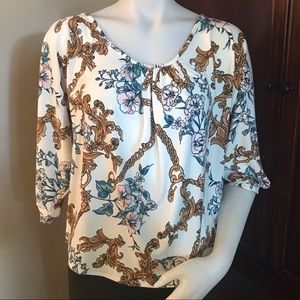 🆕 San Remo White/Flowers Long Sleeves Blouse-Med